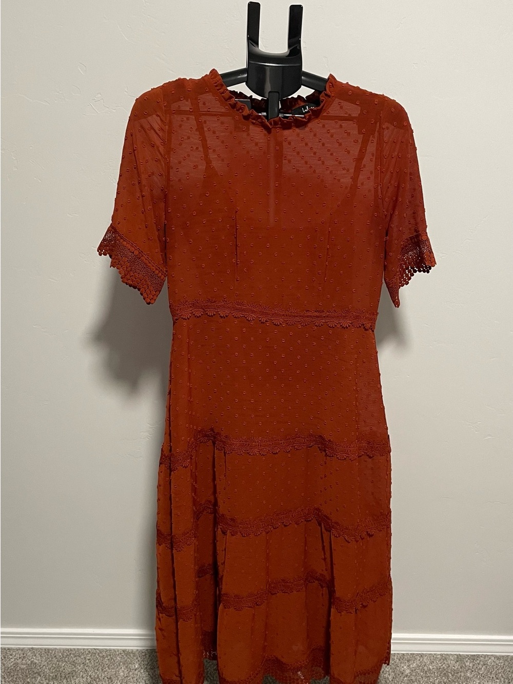 Lulus Rust Orange Midi Dress Size Large